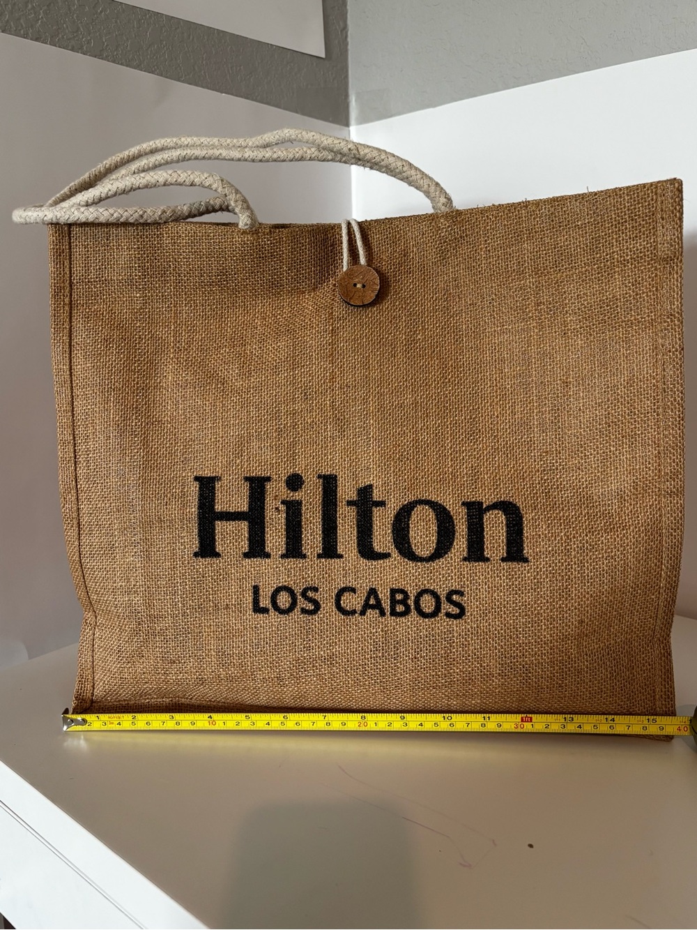 Hilton Los Cabos Natural Brown Jute Tote Bag with Rope Handles